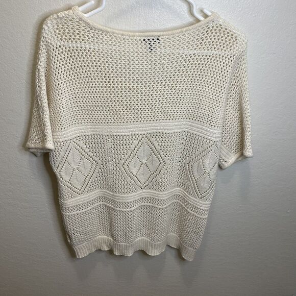 Torrid Crochet Knit Sweater Short Sleeve Blouse Geometric Top Cream Women 10 - Picture 6 of 8